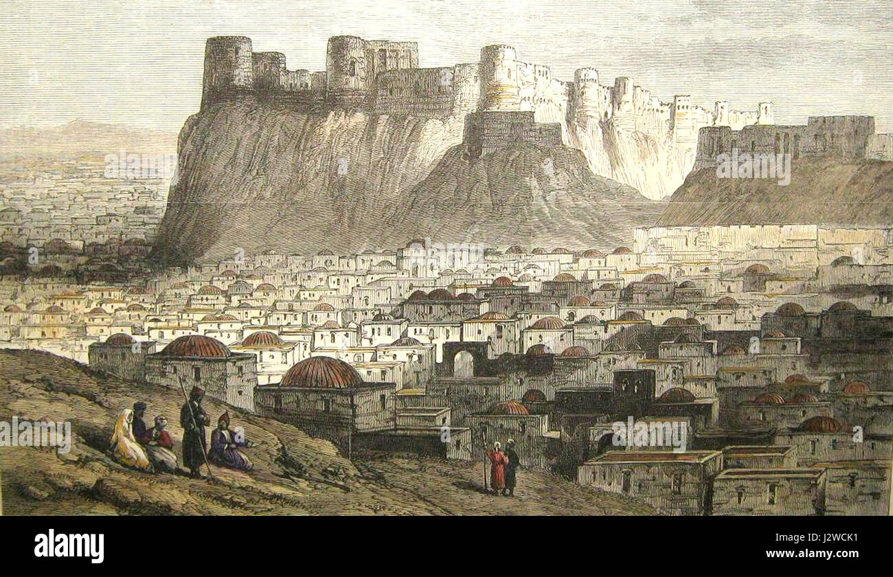 Eine historische Referenz an die Zitadelle von Herat im Jahr 1879, die für ihre Rolle im Zweiten Anglo-Afghanischen Krieg bedeutsam war und die militärische Geschichte und strategische Bedeutung der Festung veranschaulicht. Stockfoto