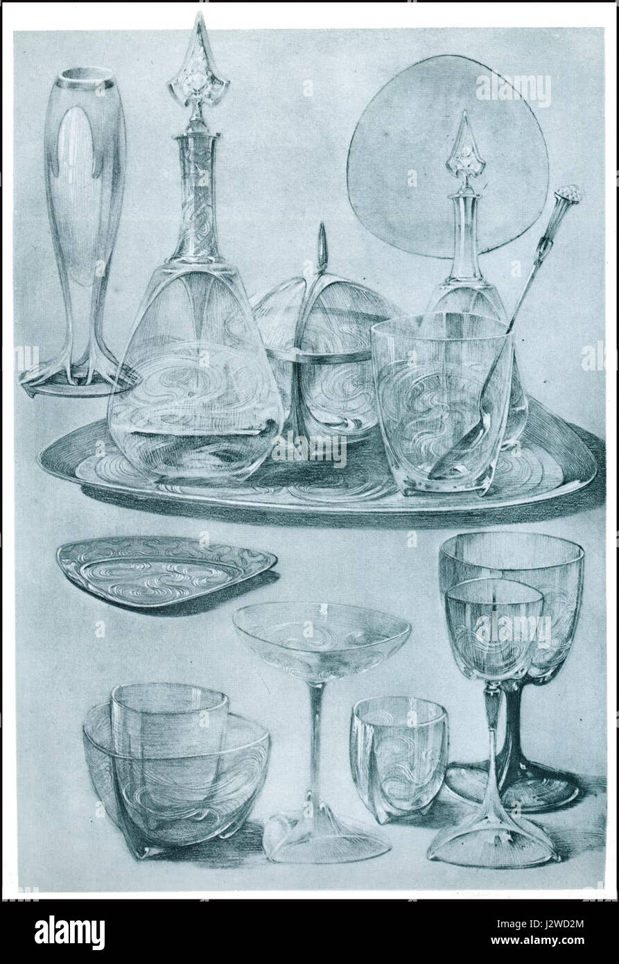 Diese Sammlung dekorativer Dokumente von Alphonse Mucha aus dem Jahr 1901 spiegelt den ikonischen Jugendstil des Künstlers wider, mit komplizierten Designs und Motiven, die für Werbung, Plakate und andere dekorative Kunst verwendet werden. Stockfoto