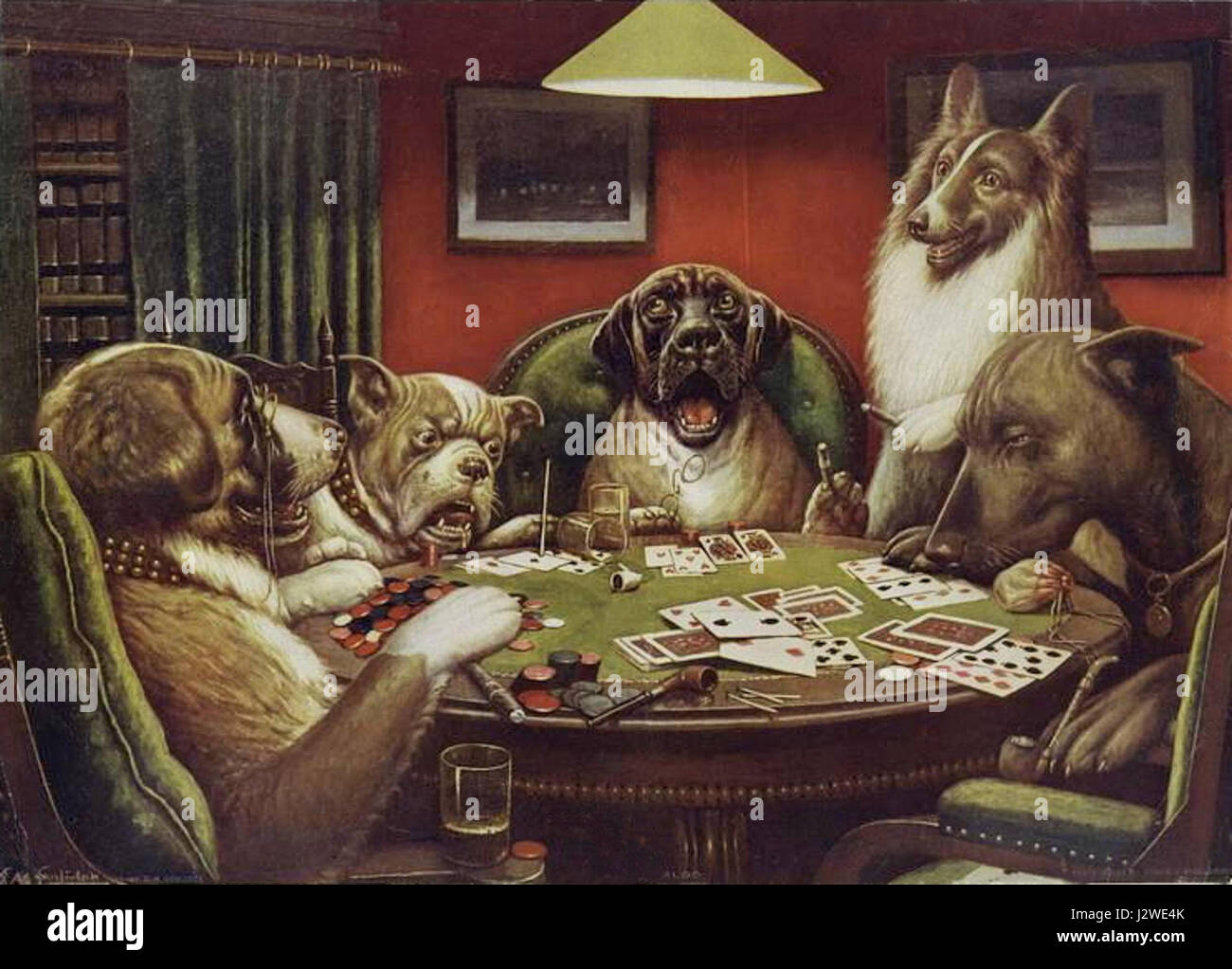 Ein Waterloo Hunde spielen Poker 2 Stockfoto