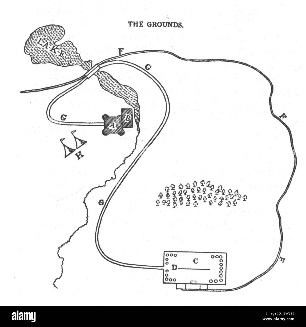 Diese Karte des Eglinton-Turniers, einer Veranstaltung im 19. Jahrhundert, zeigt das Layout des Turniers und die wichtigsten Merkmale der historischen Nachstellung des mittelalterlichen Turniers. Stockfoto