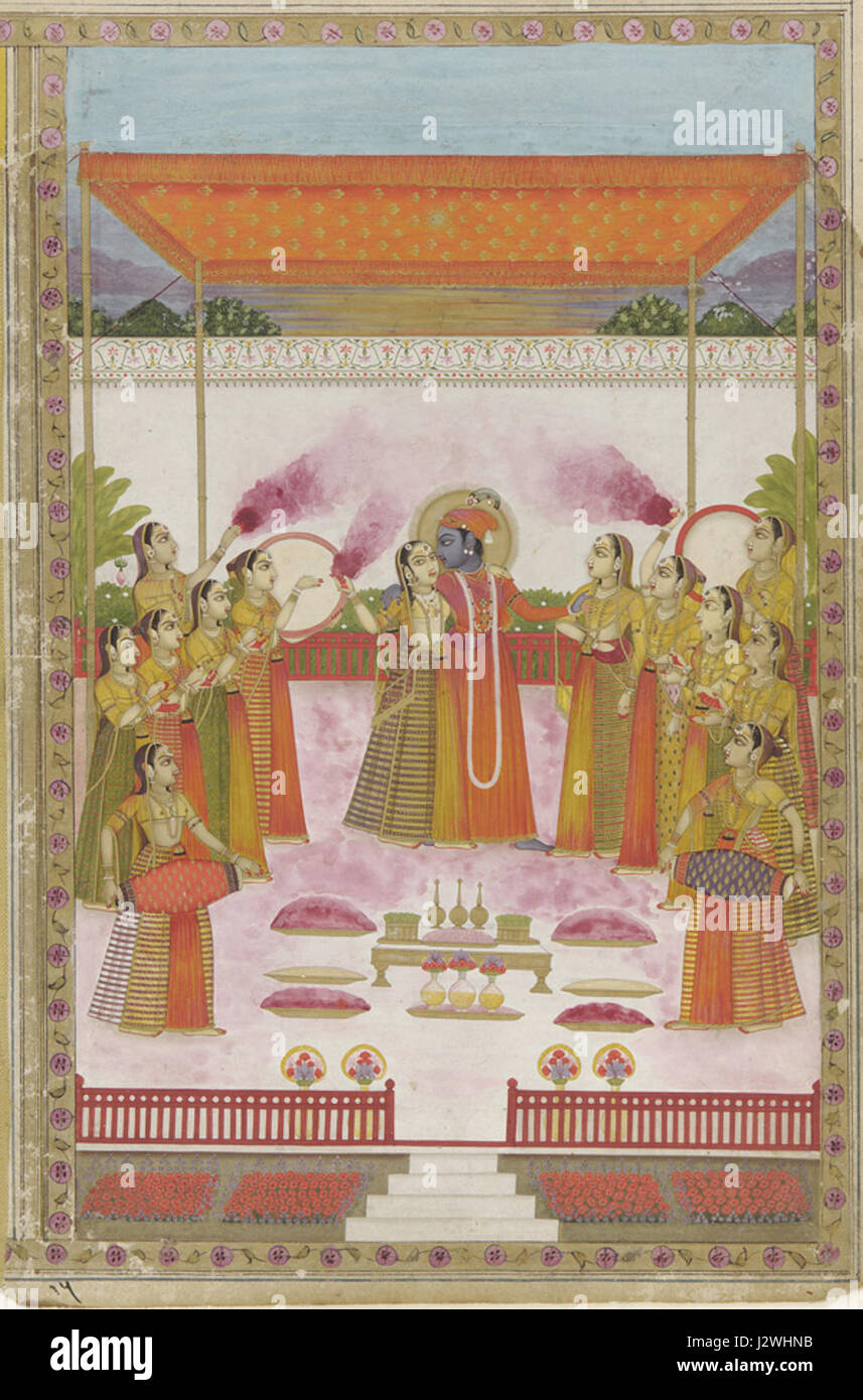 Holi-Fest - Radha Krishna und Gopis Stockfoto