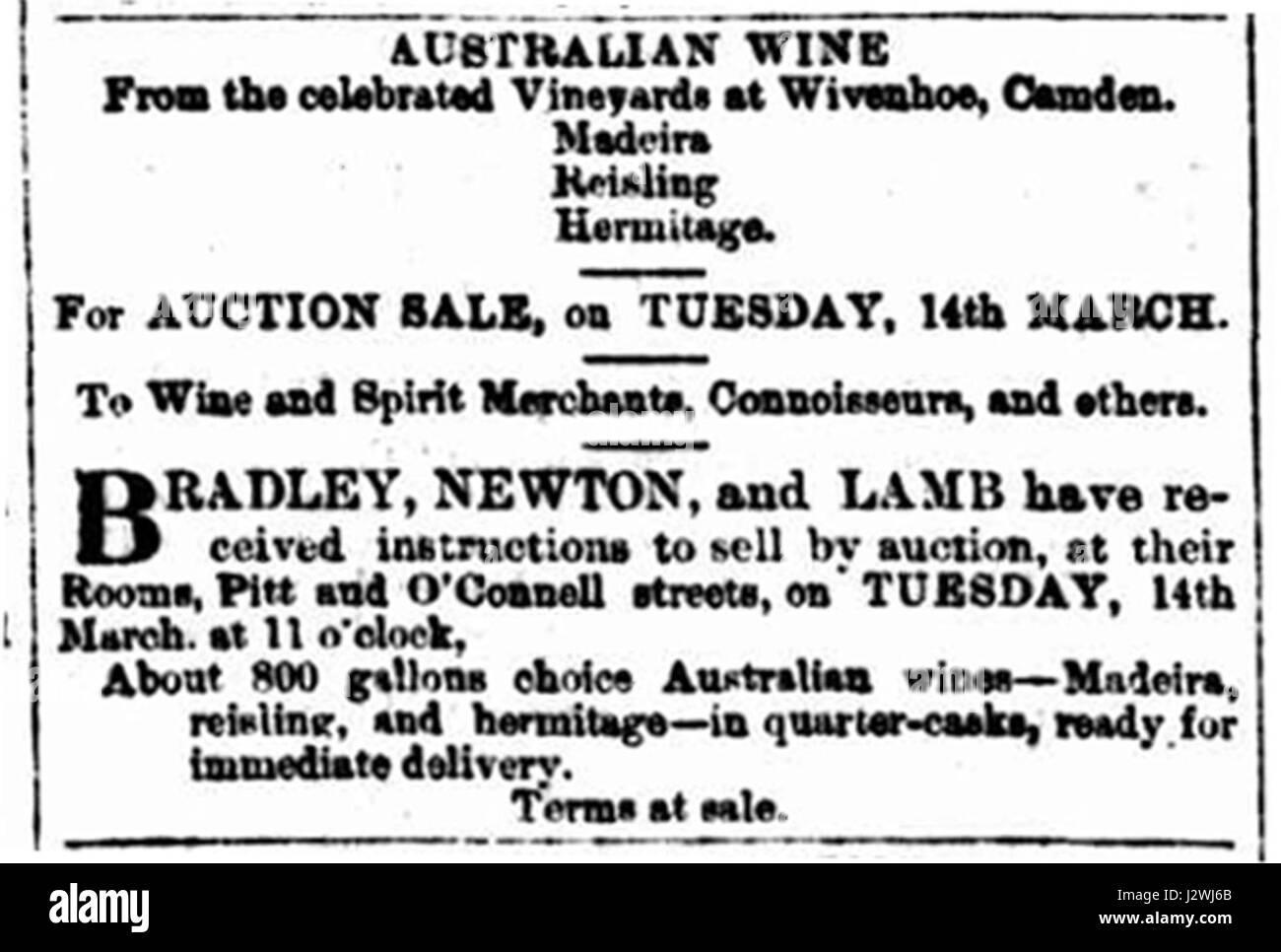 Anzeige für Wein 1876 Stockfoto