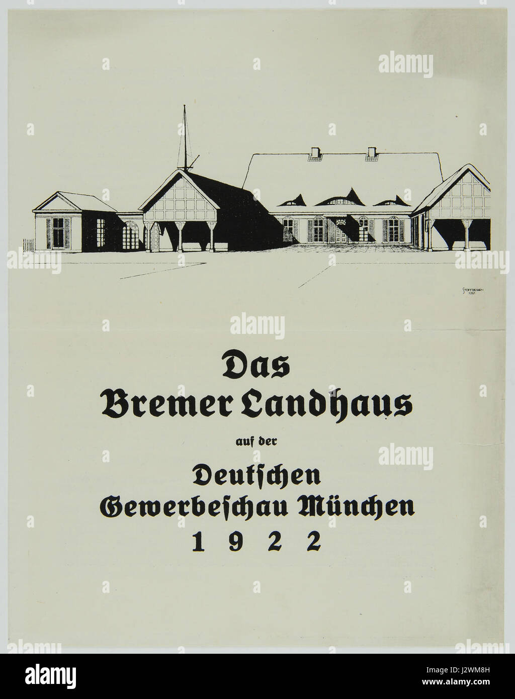 Die Bremer Landhaus Skizze ist eine Skizze, die den architektonischen Entwurf eines Landhauses in Bremen darstellt. Stockfoto