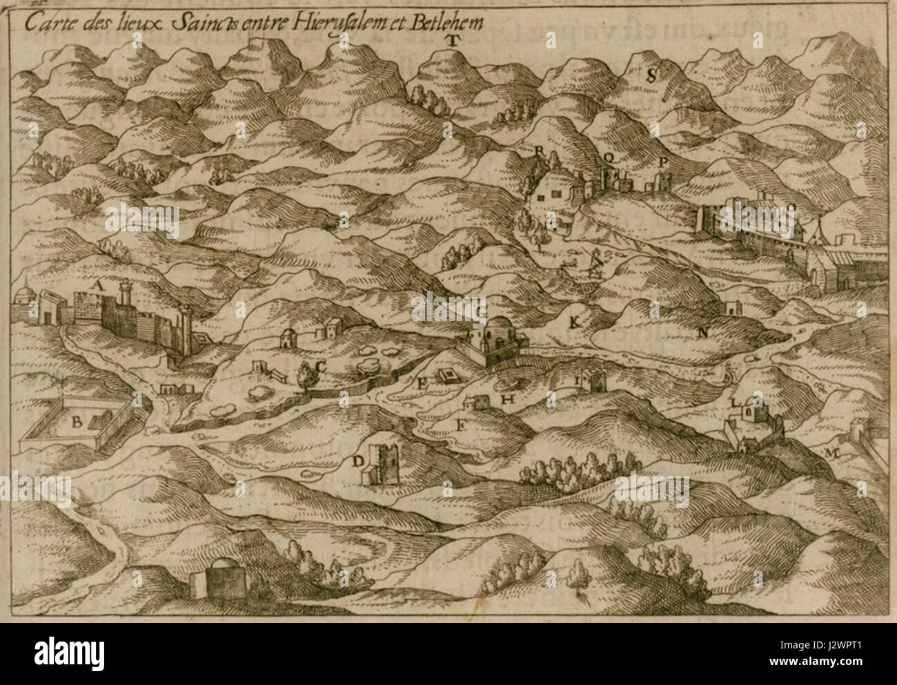 Carte des Lieux Saincts Entre Hierusalem et Betlehem - Beauvau Henri De - 1615 Stockfoto