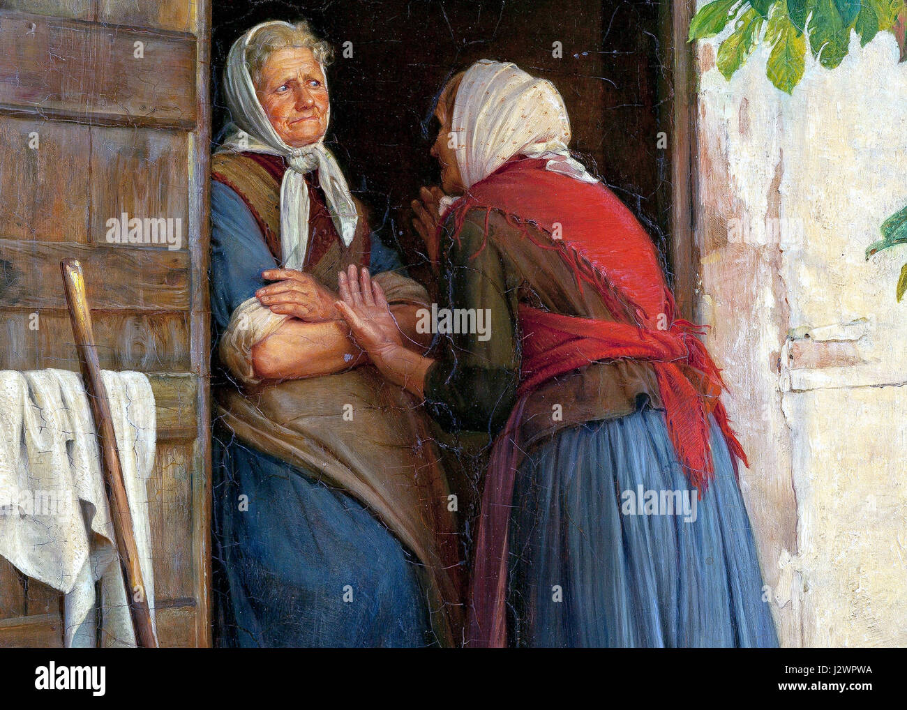 Carl Blochs Gemälde *zwei Frauen* zeigt eine intime und ergreifende Darstellung von Beziehungen und zeigt die Fähigkeit des artistâ, emotionale Tiefe durch Komposition und Verwendung von Licht und Schatten einzufangen, die charakteristisch für seinen Stil des 19. Jahrhunderts sind. Stockfoto