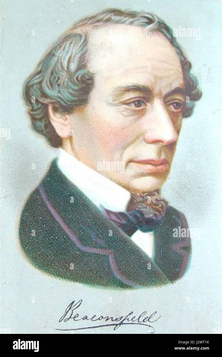 Benjamin Disraeli (1804–1881) war ein britischer Politiker, Schriftsteller und Premierminister. Er ist bekannt für seine Arbeit bei der Modernisierung der Britischen Konservativen Partei und seine bedeutenden Beiträge zum politischen Leben in Großbritannien. Stockfoto