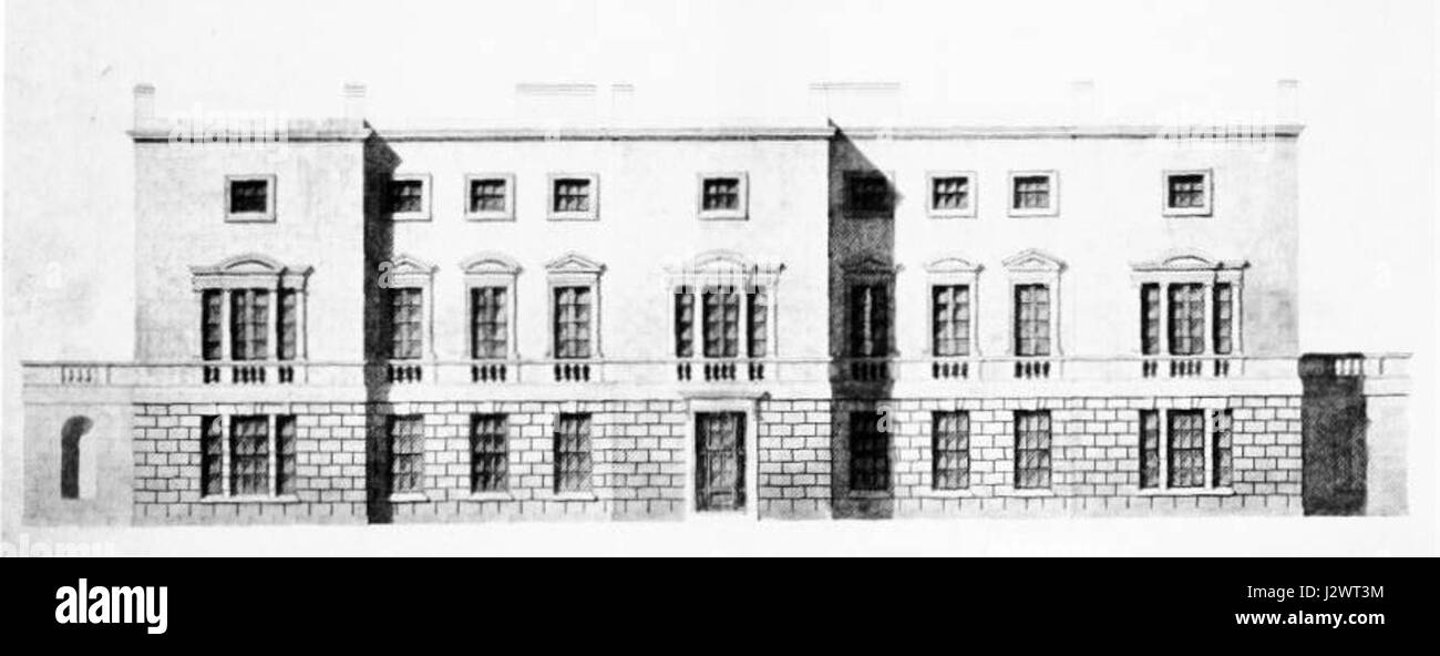 Die Nordfront des Burlington House, 1816 umgestaltet, stellt eine bedeutende architektonische Entwicklung dar. Diese Bearbeitung des ursprünglichen Designs zeigt die neoklassizistischen Elemente, die die britische Architektur des 19. Jahrhunderts prägten. Stockfoto
