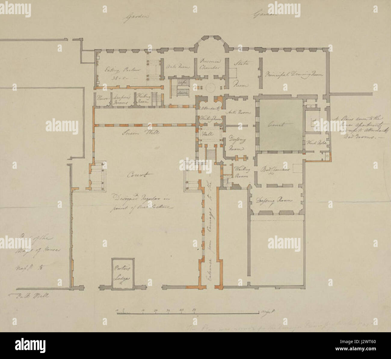 Das Carlton House wurde 1761 erbaut und war ein ikonisches Herrenhaus in London. Es war eine bedeutende Residenz im 18. Jahrhundert und diente als Londoner Heimat des Prince of Wales und später als Ort politischer und sozialer Versammlungen. Stockfoto
