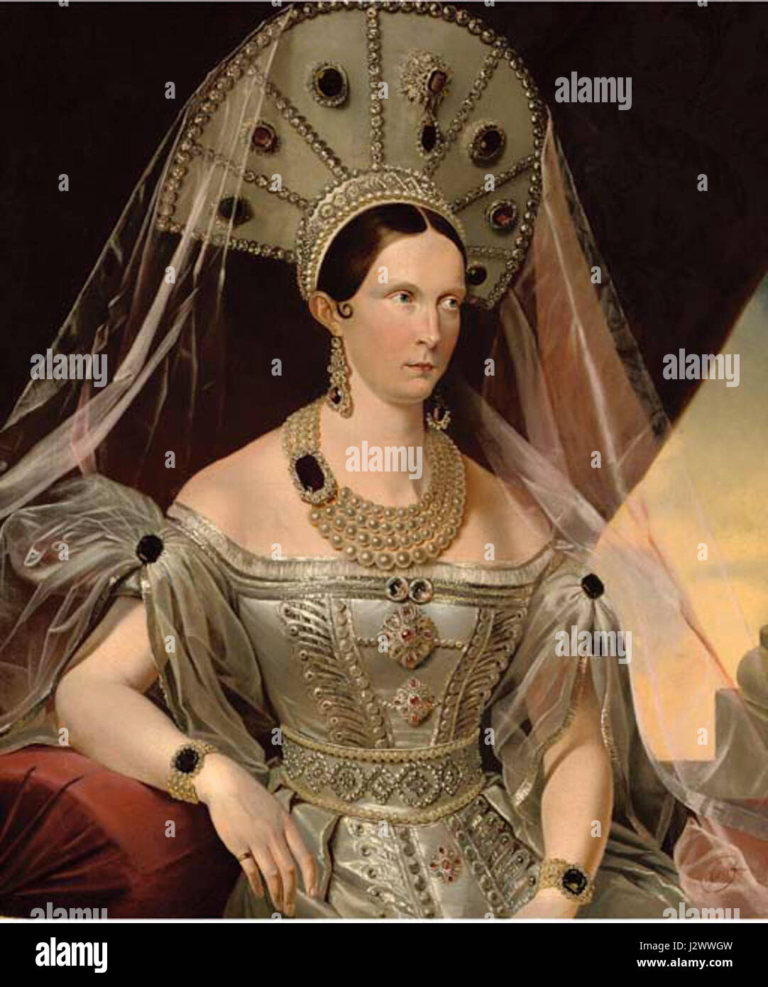 Alexandra Feodorovna in russischen Kleid von Hessen nach Krüger (priv.coll.) Stockfoto