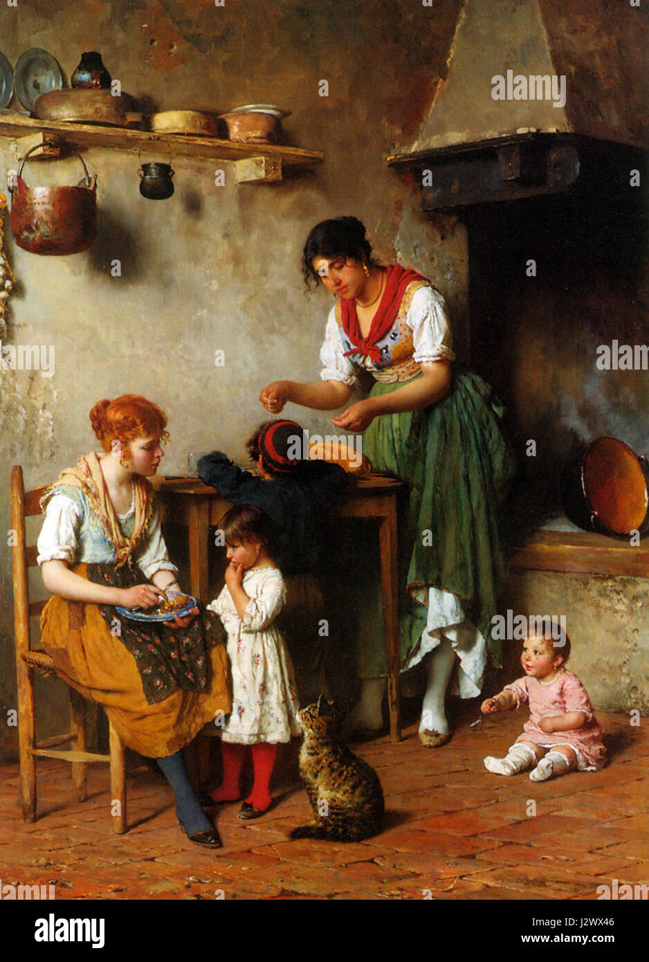 „A Helping Hand“ ist ein Ölgemälde von Eugen von Blaas, das 1884 entstanden ist. Das Gemälde zeigt eine Szene menschlicher Interaktion mit einem Fokus auf Mitgefühl und Hilfe, die Blaas' Aufmerksamkeit für Realismus und menschliche Erfahrung widerspiegelt. Stockfoto