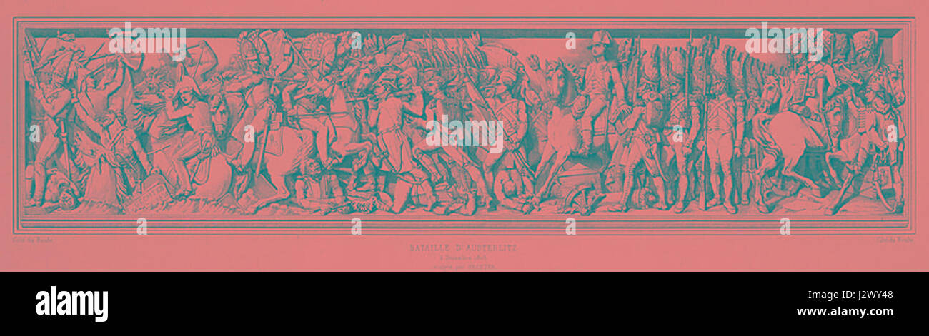 Das BAS-Relief Austerlitz ist eine Gedenkskulptur zu Ehren der Schlacht bei Austerlitz, auch bekannt als die Schlacht der drei Kaiser, die 1805 stattfand. Die Schlacht war ein entscheidender Moment in den Napoleonischen Kriegen. Stockfoto