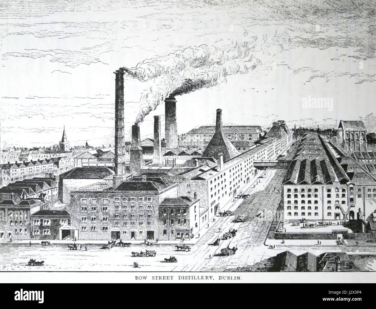 Die Bow Street Distillery, aufgenommen von Alfred Barnard, ist eine der historisch bedeutendsten Whisky-Destillerien von Irelandâ, was ihr Erbe und ihren Einfluss auf die irische Whiskey-Produktion widerspiegelt. Stockfoto