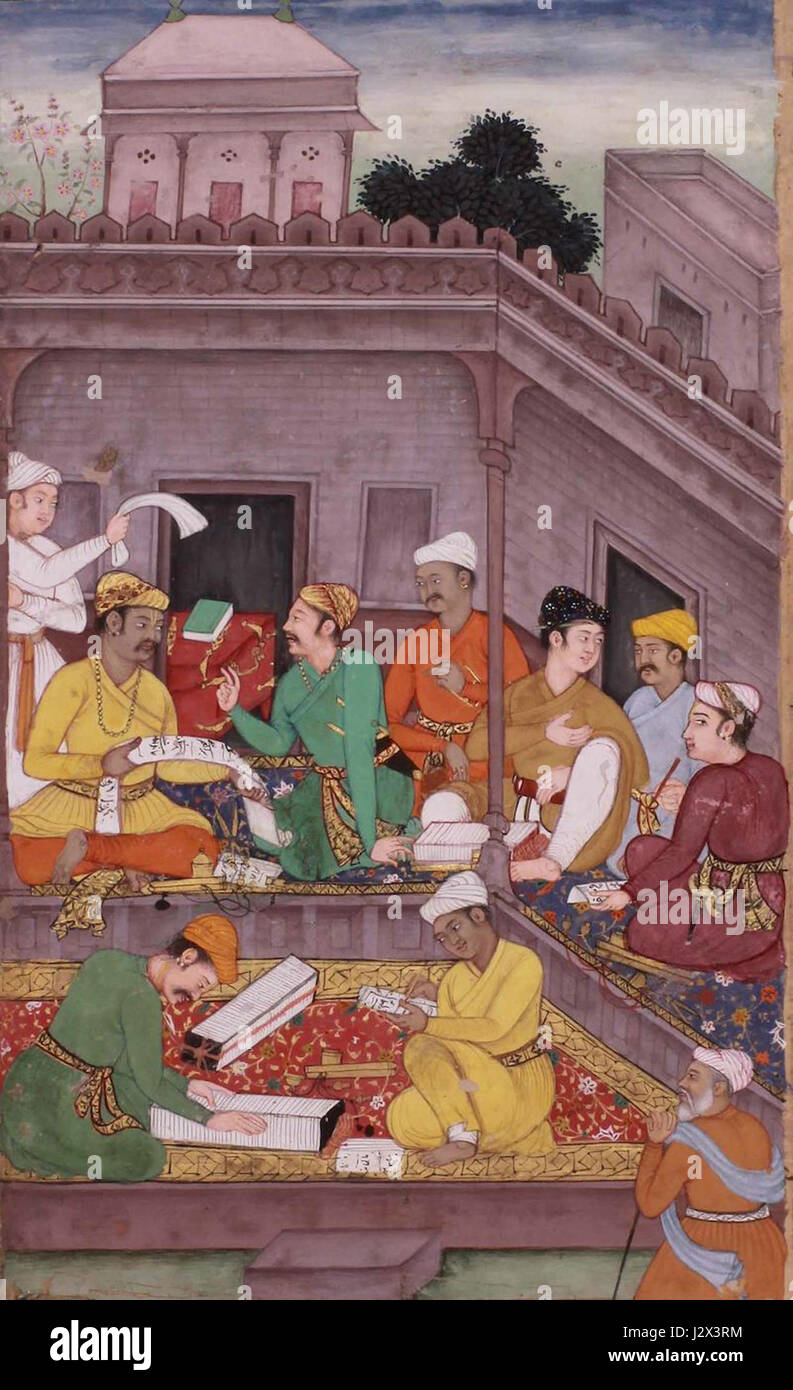Dies bezieht sich auf eine Szene aus dem indischen Epos Mahabharata, in der Bhishma und Yudhisthira, zwei Schlüsselfiguren, das moralische Konzept des Vertrauens diskutieren und die ethischen Dilemmata der Zeit widerspiegeln. Stockfoto