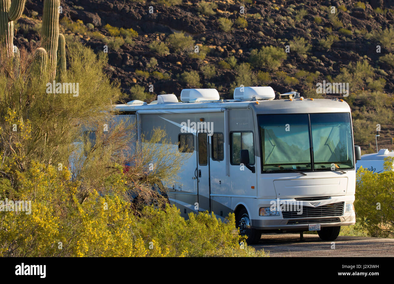 Wohnmobil in Campingplatz, Picacho Peak State Park, Arizona Stockfoto