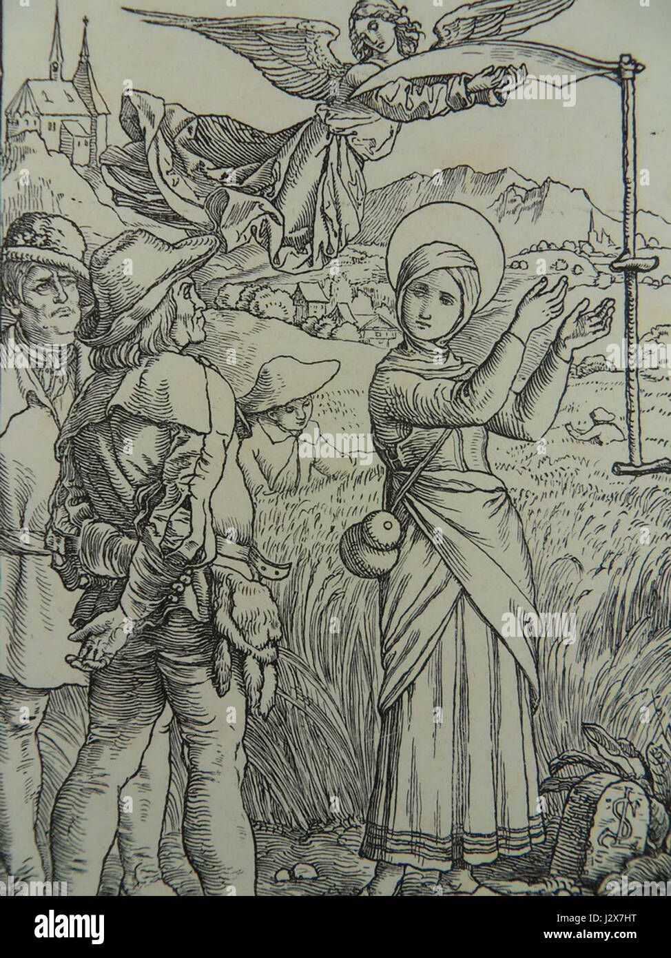 August Gaber war eine prominente Figur, die oft mit der Darstellung weiblicher Heiligen in der religiösen Kunst in Verbindung gebracht wurde. Seine Werke spiegeln seinen Einfluss in der Darstellung der christlichen Ikonographie wider. Stockfoto