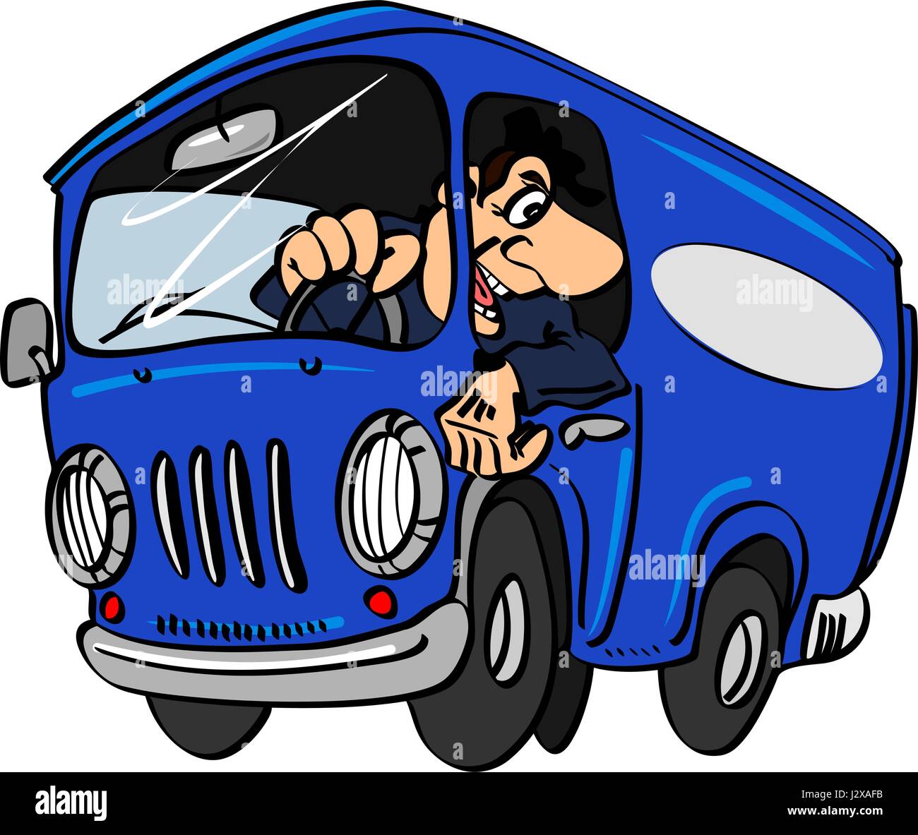 Cartoon blaue Bus mit Fahrer, isoliert auf weißem Hintergrund Stock Vektor