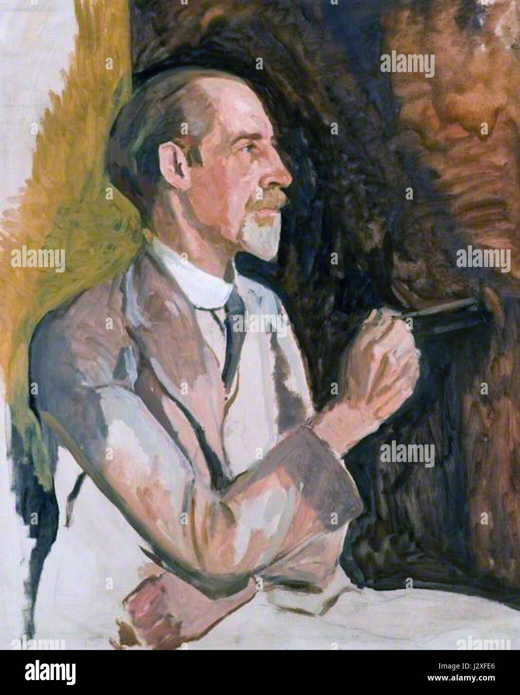 Porträt des britischen Künstlers Algernon Talmage, gemalt vom Künstler selbst, zeigt seinen unverwechselbaren Stil im frühen 20. Jahrhundert. Stockfoto