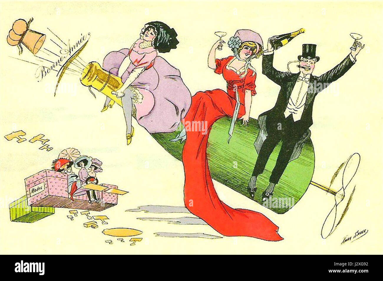 Dieser Titel bezieht sich auf eine alte Postkarte, die sich auf die Luftfahrt und die Champagne bezieht und möglicherweise die frühe Luftfahrt in der französischen Champagne darstellt. Die Postkarte spiegelt den historischen Kontext der Flugreisen während einer bestimmten Ära wider. Stockfoto