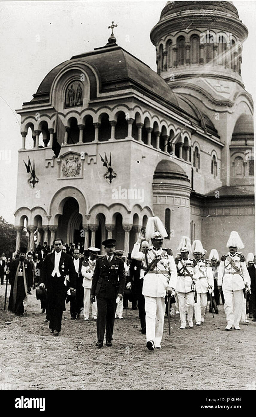 Das Bild zeigt Carol II., König von Rumänien, während eines Besuchs in der Stadt Balti, ein bedeutendes Ereignis in der rumänischen Königsgeschichte während seiner Regierungszeit. Stockfoto