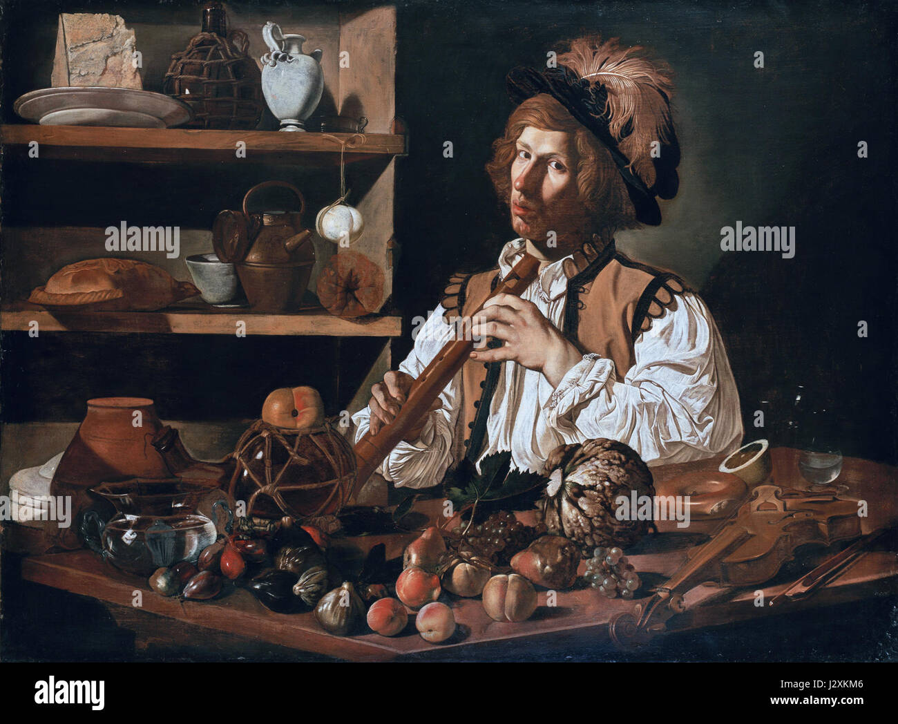 Cecco, der Flötenspieler, ist bekannt für sein musikalisches Talent, möglicherweise aus der Renaissance oder dem Barock. Ihre Beiträge zu Musik und Kultur sind in historischen Quellen dokumentiert. Stockfoto