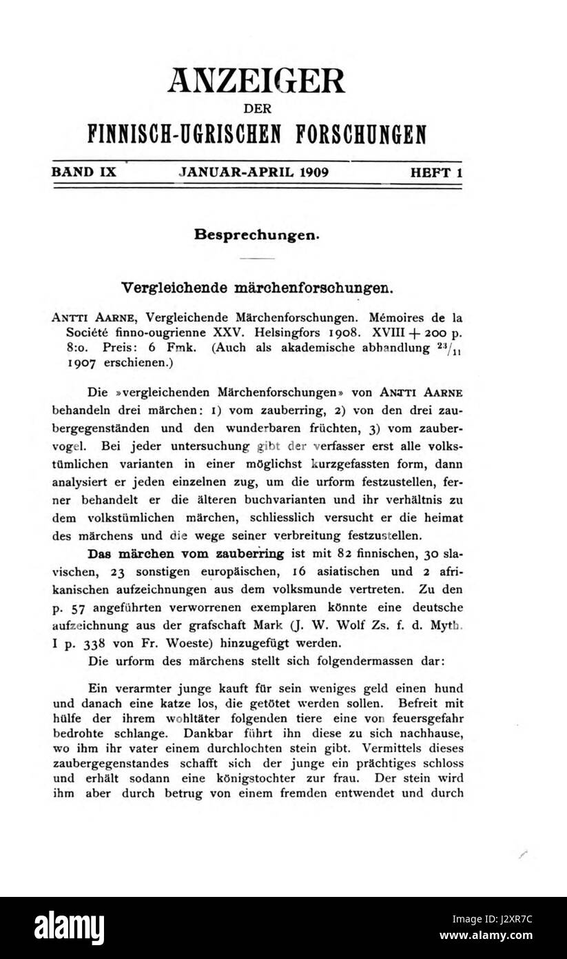 Anzeiger der Finnisch-Ugrischen Forschungen 09 001 Stockfoto