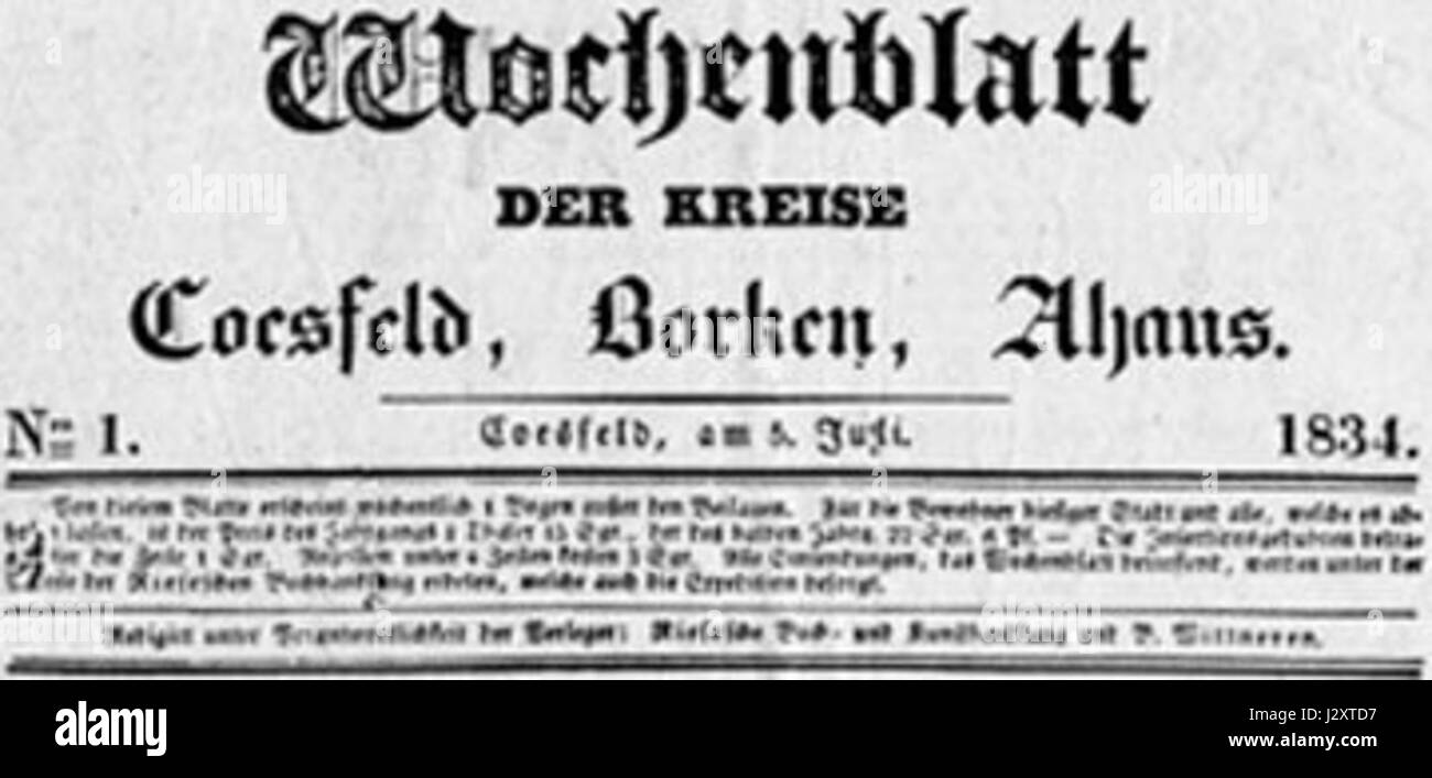 Dieser deutsche Titel bedeutet „Azc Weekly“ und bezeichnet eine wöchentliche Publikation oder einen Newsletter, der wahrscheinlich Neuigkeiten oder Artikel zu einer bestimmten Region oder einem bestimmten Thema enthält, möglicherweise im Zusammenhang mit dem AZC oder einer Gemeindeorganisation. Stockfoto