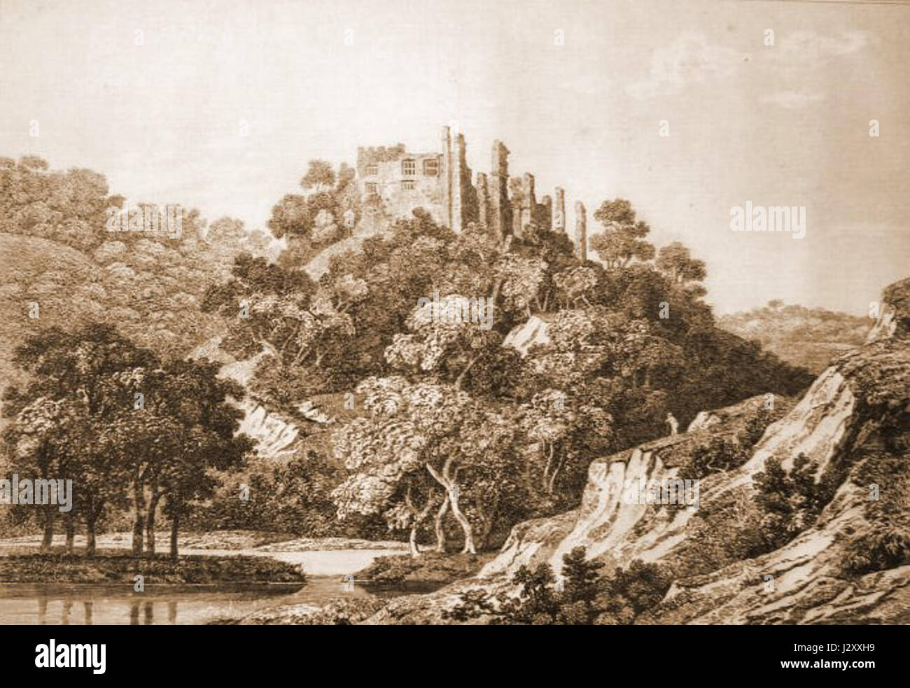 Berry Pomeroy Castle Radierung Stockfoto