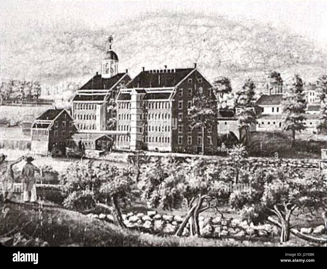 Die Boston Manufacturing Company, ein wichtiger Akteur der industriellen Revolution, trug im 19. Jahrhundert zum Wachstum der Textilproduktion in den Vereinigten Staaten bei. Stockfoto