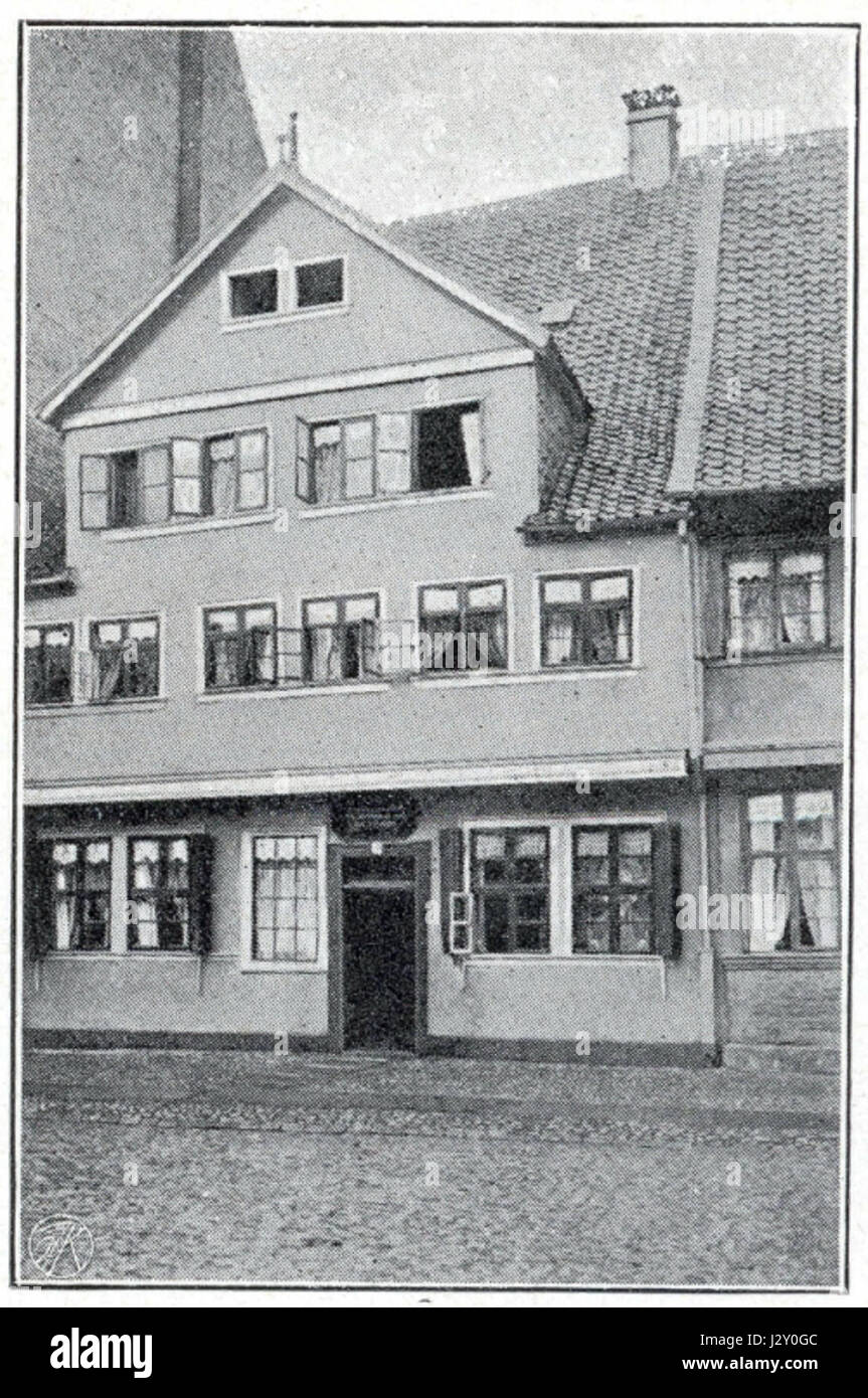 Das Braunschweiger Braunschweiger Geburtshaus CF Gauß, erbaut 1914, erinnert an den Geburtsort von Carl Friedrich Gauß, einer Schlüsselfigur in Mathematik, Physik und Astronomie. Stockfoto