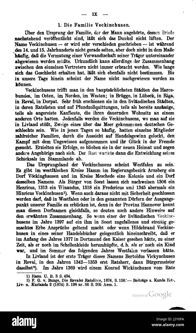 Dieser Titel bezieht sich auf einen Briefwechsel zwischen Hildebrand und Veckinchusen aus dem 9. Jahrhundert, wahrscheinlich ein historisches Dokument, das sich auf die persönliche oder politische Kommunikation der Zeit bezieht. Stockfoto