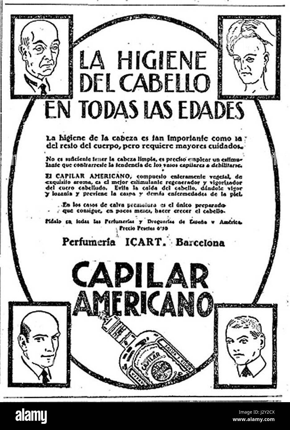 Capilar-Americano-1923-09-14-perfumeria-Icart-Barcelona Stockfoto