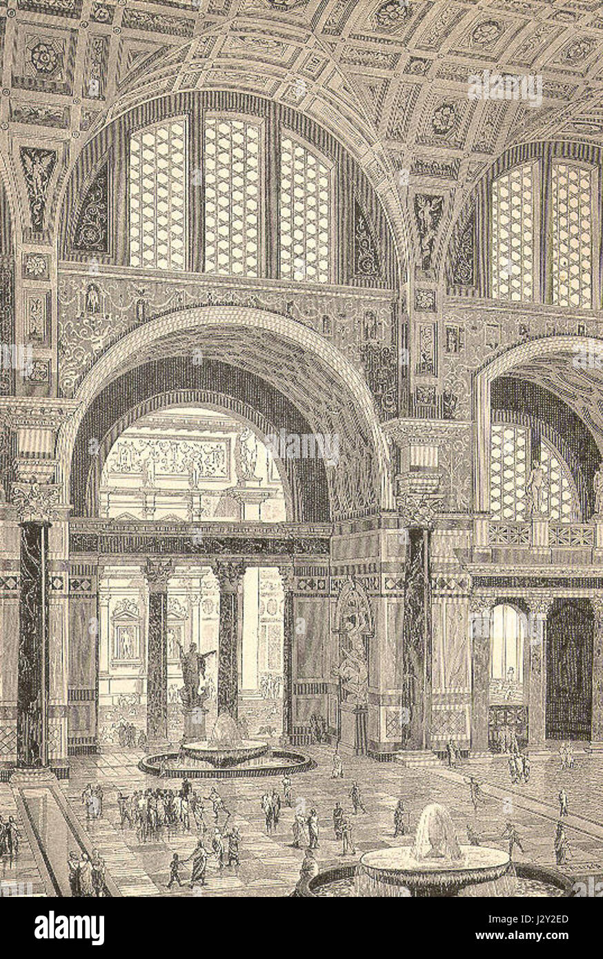 Die Caracalla-Bäder, die in Rom zwischen 212 und 217 n. Chr. während der Herrschaft des Kaisers Caracalla erbaut wurden, waren eines der größten und luxuriösesten öffentlichen Bäder im antiken Rom. Diese monumentalen Strukturen wurden zum Baden, Entspannen und Sozialisieren genutzt und sind ein Schlüsselbeispiel für römische Ingenieurskunst und Architektur. Stockfoto