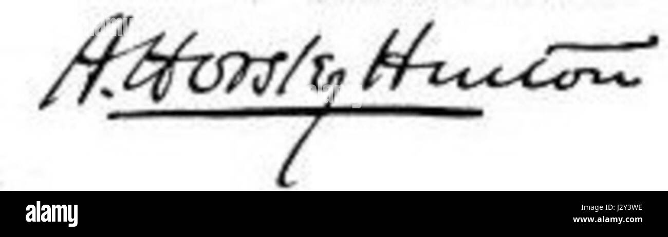 Alfred Horsley Hinton, ein einflussreicher britischer Fotograf, ist bekannt für seine Beiträge zur Landschaftsfotografie. Seine Unterschrift auf seinen Werken zeigt seine Rolle bei der Gestaltung der Fotografie als Kunstform, insbesondere im Kontext britischer Naturlandschaften. Stockfoto
