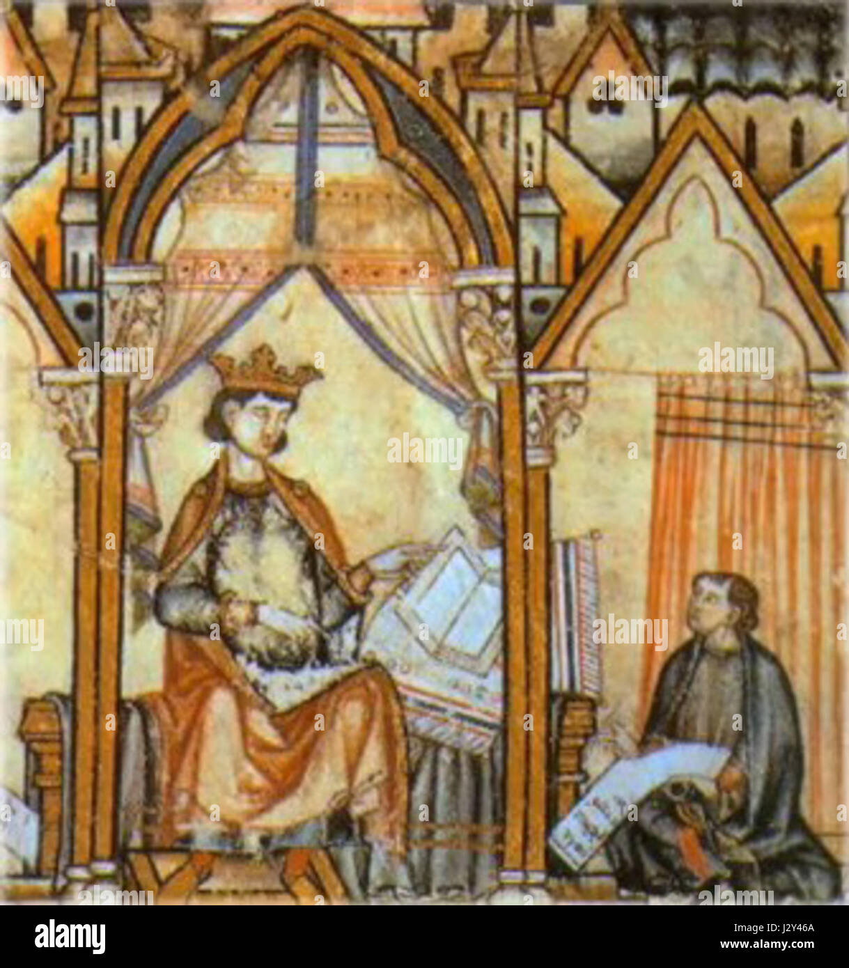 Alfonso X, auch bekannt als Alfonso der Weise, war ein König aus dem 13. Jahrhundert von Kastilien, LeÃ³n und Galicien. Er ist bekannt für seine Beiträge zu Recht, Wissenschaft und Kultur, insbesondere durch seine Förderung wissenschaftlicher Werke und die Übersetzung wichtiger Texte ins Kastilische. Stockfoto