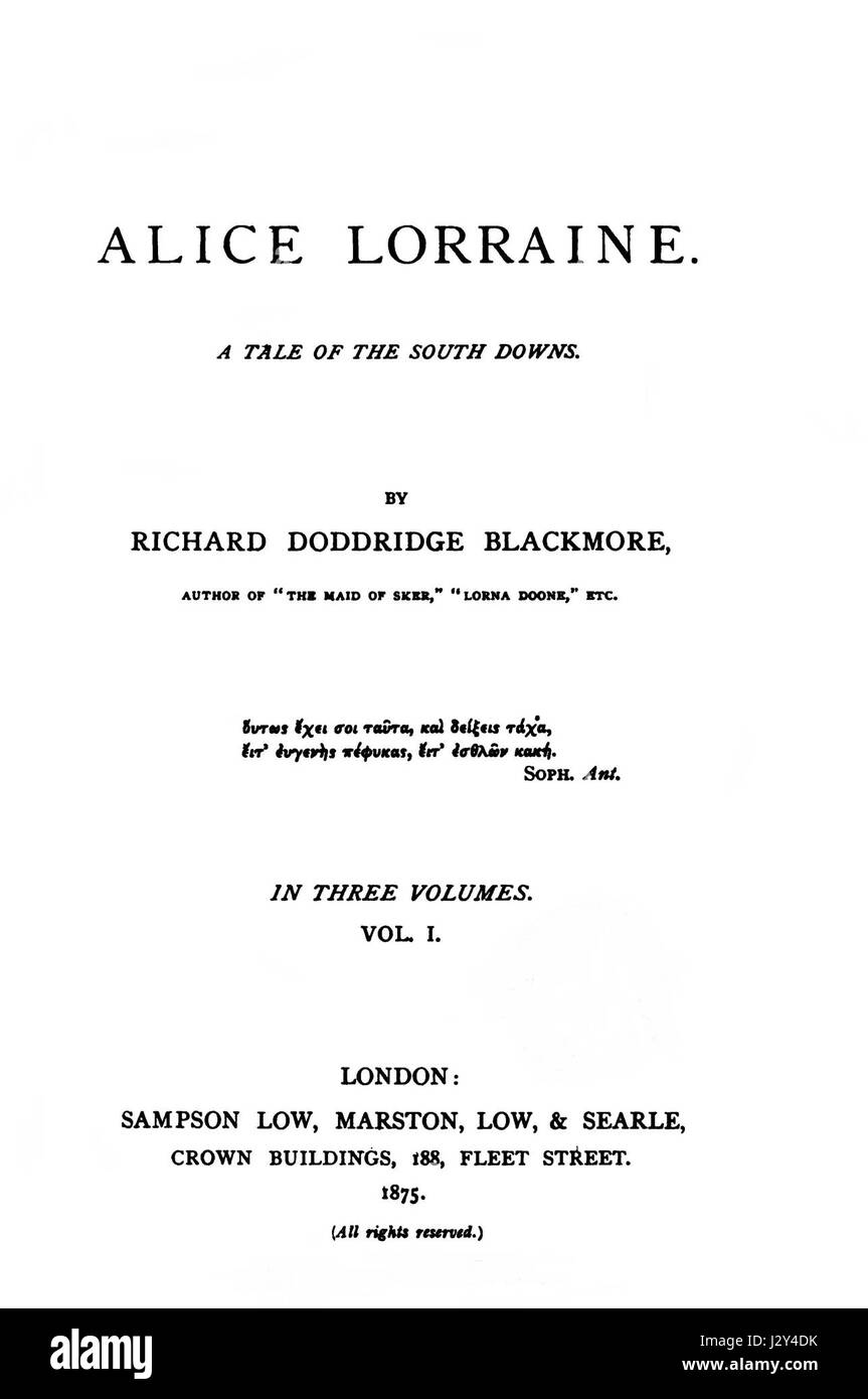 Ein Porträt von Alice Lorraine, das 1875 erstellt wurde, zeigt das Bild einer jungen Frau im späten 19. Jahrhundert. Das Bild gibt einen Einblick in die Mode und kulturelle Identität der Zeit. Stockfoto