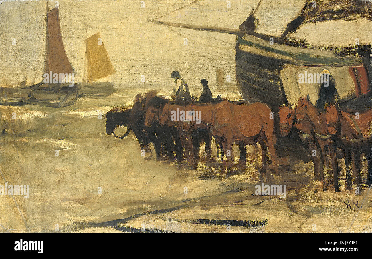 Anton Mauve - Het in Zee Brengen van Een visserspink Stockfoto