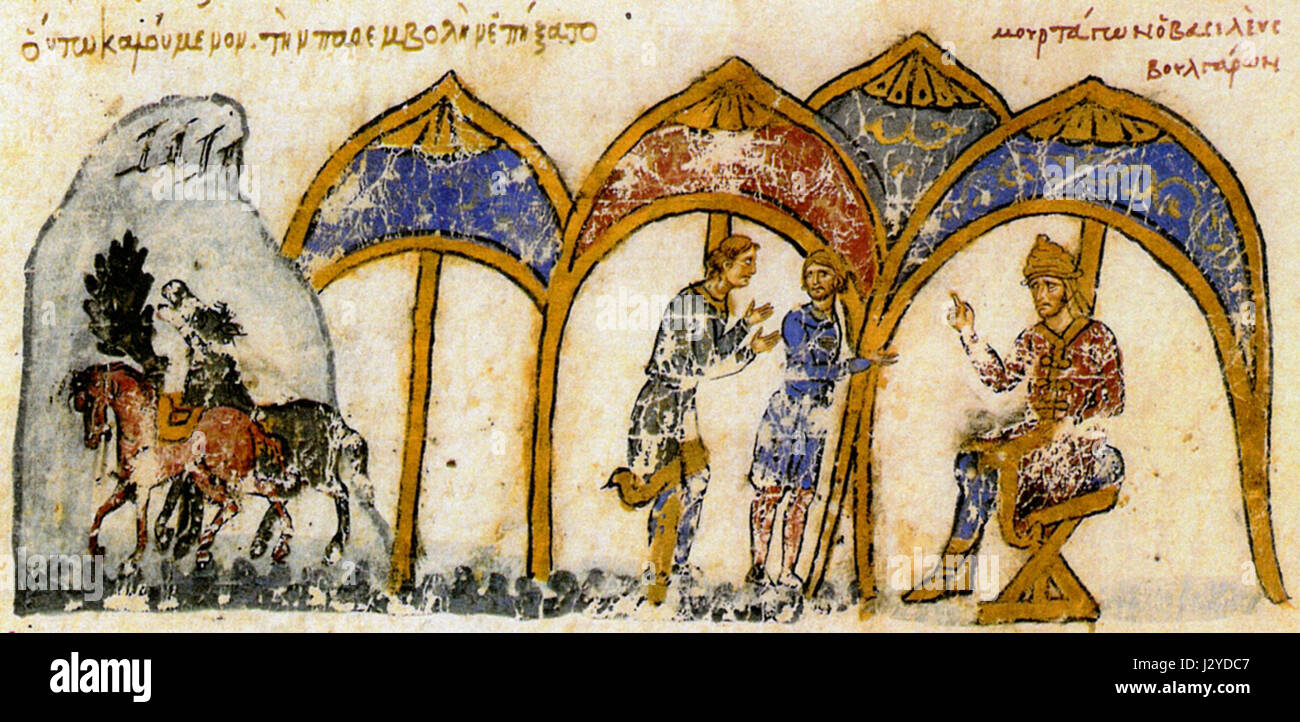 Bulgarische König Omurtag entsendet Delegation zum byzantinischen Kaiser Michael II. aus der Chronik von John Skylitzes Stockfoto