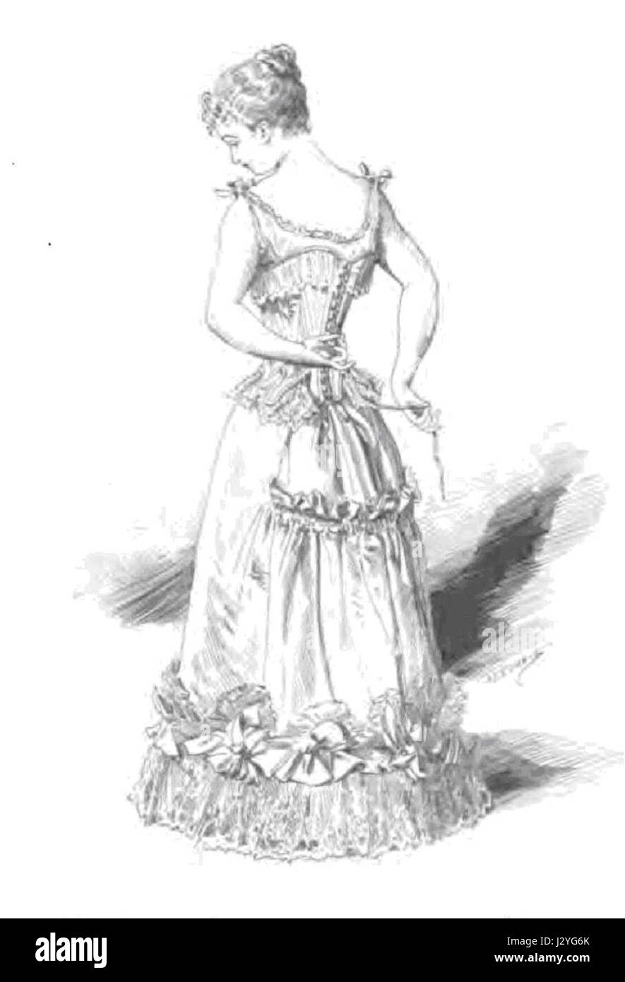 „Backlaced“ kann sich auf einen bestimmten Stil oder ein bestimmtes Design beziehen, möglicherweise im Zusammenhang mit der Mode oder einem historischen Bezug auf Kleidung, insbesondere auf ein Kleidungsstück mit Schnürung auf der Rückseite. Stockfoto