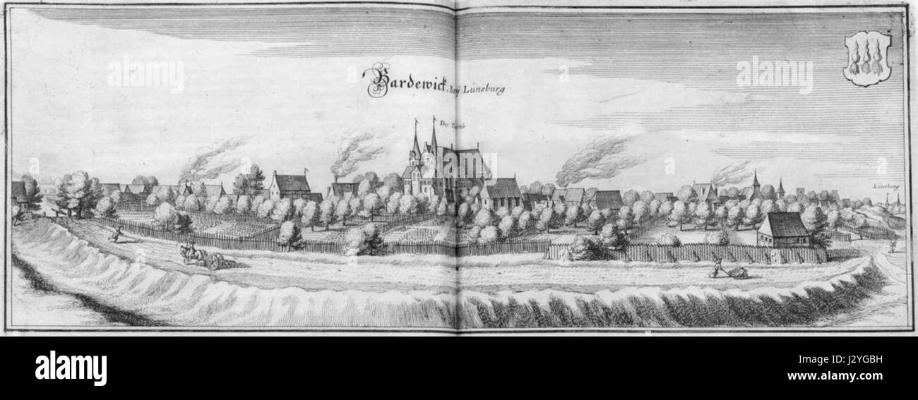 Bardewick ist eine historische Figur von Merian, die für ihre Beiträge in Kartographie, Gravur und historischer Dokumentation bekannt ist. Seine Werke spiegeln bedeutende geographische und kulturelle Einblicke seiner Zeit wider. Stockfoto