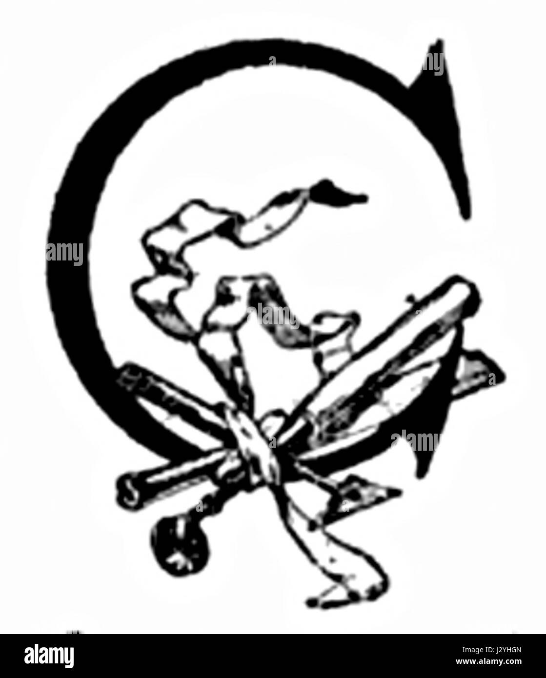 Bouchots Werk „de la reliure“ konzentriert sich auf die Buchbinderei und seine dekorativen Illustrationen, mit einem spezifischen Bezug auf eine Seite mit beleuchteten Initialen oder Buchstaben, die handwerkliches Können in der Buchkunst demonstrieren. Stockfoto