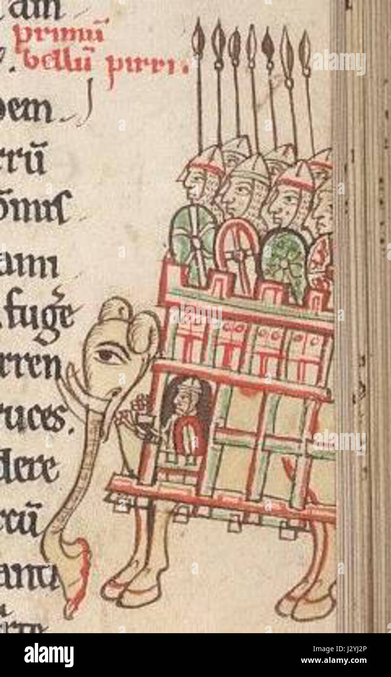 Burney216 f.33 MarginalDrawingOfAnElephantAndCastle Detail Stockfoto