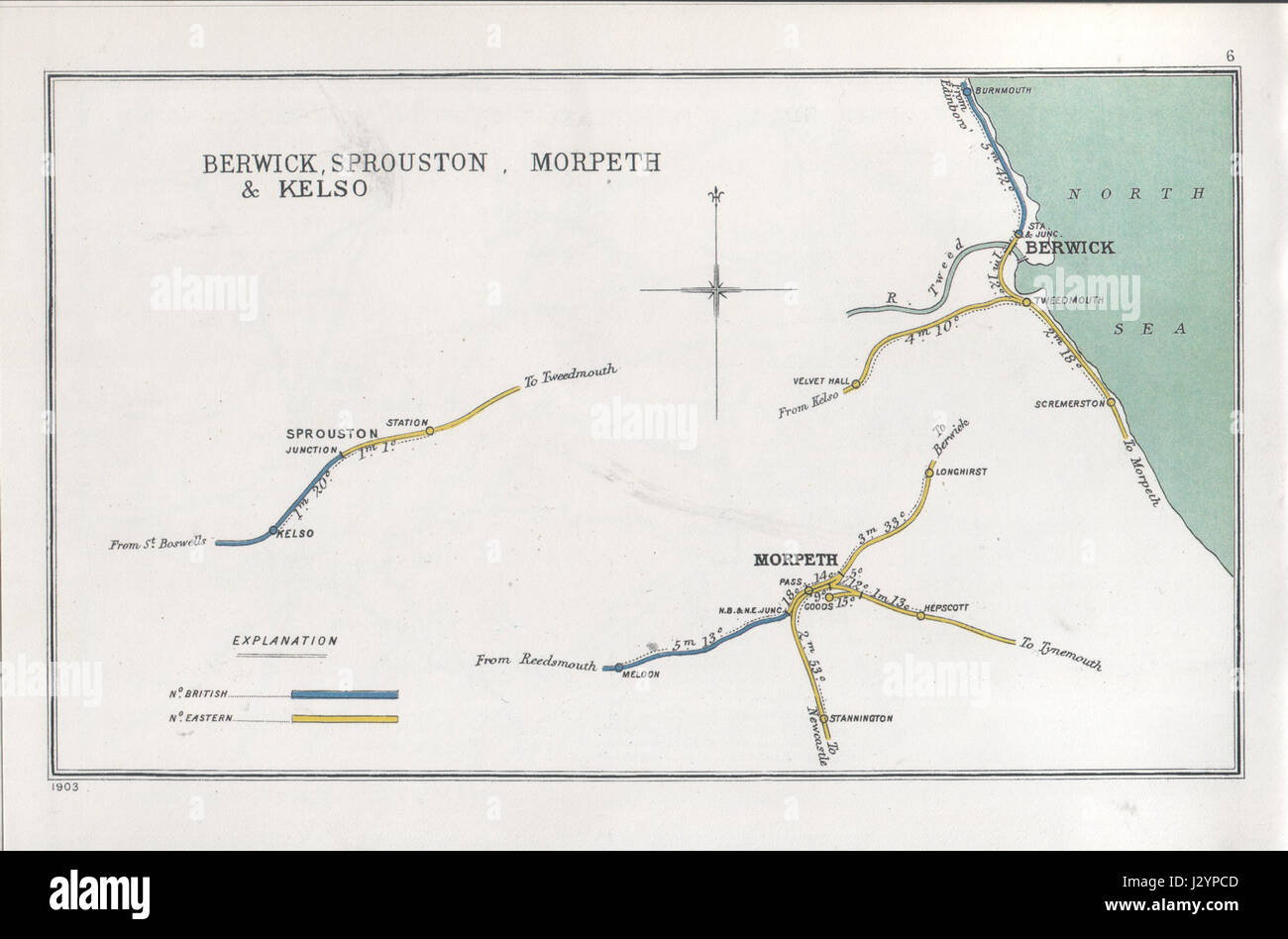 Eine umfassende historische Aufzeichnung der Regionen Berwick, Sprouston, Morpeth und Kelso, dokumentiert in der RJD 6. Diese Ressource bietet Einblicke in die Geografie, die lokale Geschichte und wichtige Ereignisse dieser Gebiete. Stockfoto