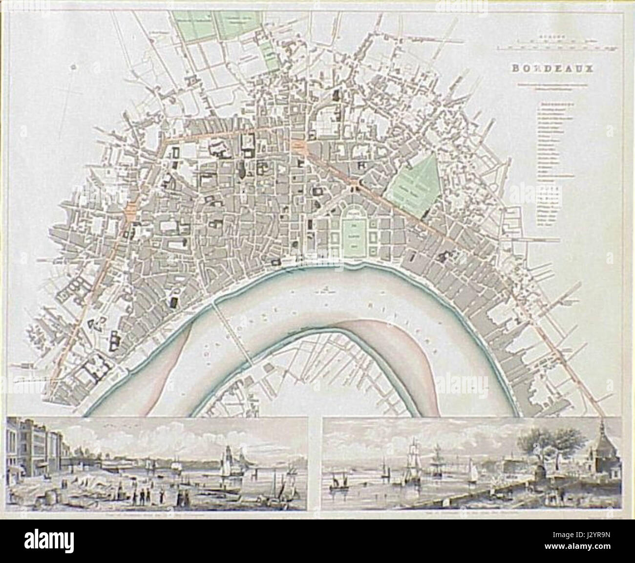Bordeaux 1840 bezieht sich auf eine historische Momentaufnahme von Bordeaux, Frankreich, während des 19. Jahrhunderts. Dieser Zeitraum war für seine kulturelle, wirtschaftliche und architektonische Entwicklung in der Region von Bedeutung. Stockfoto