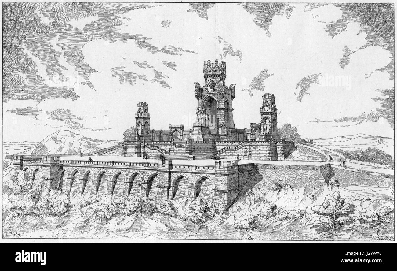 Akademie Architektur 1895 Denkmal für die verstorbenen deutschen Kaiser William I. Prince Bismarck und Graf Moltke Hohensyburg Westfalia PROFESSOR HUBERT STIER Architekt Hannover Stockfoto