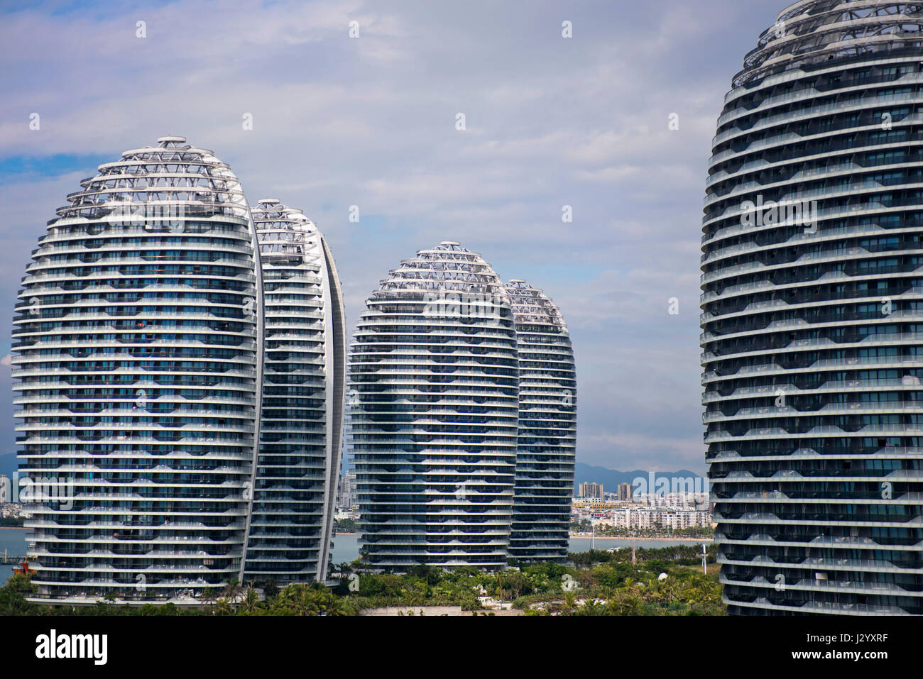 Horizontale Ansicht des Phoenix Island Resort in Sanya, Insel Hainan, China. Stockfoto