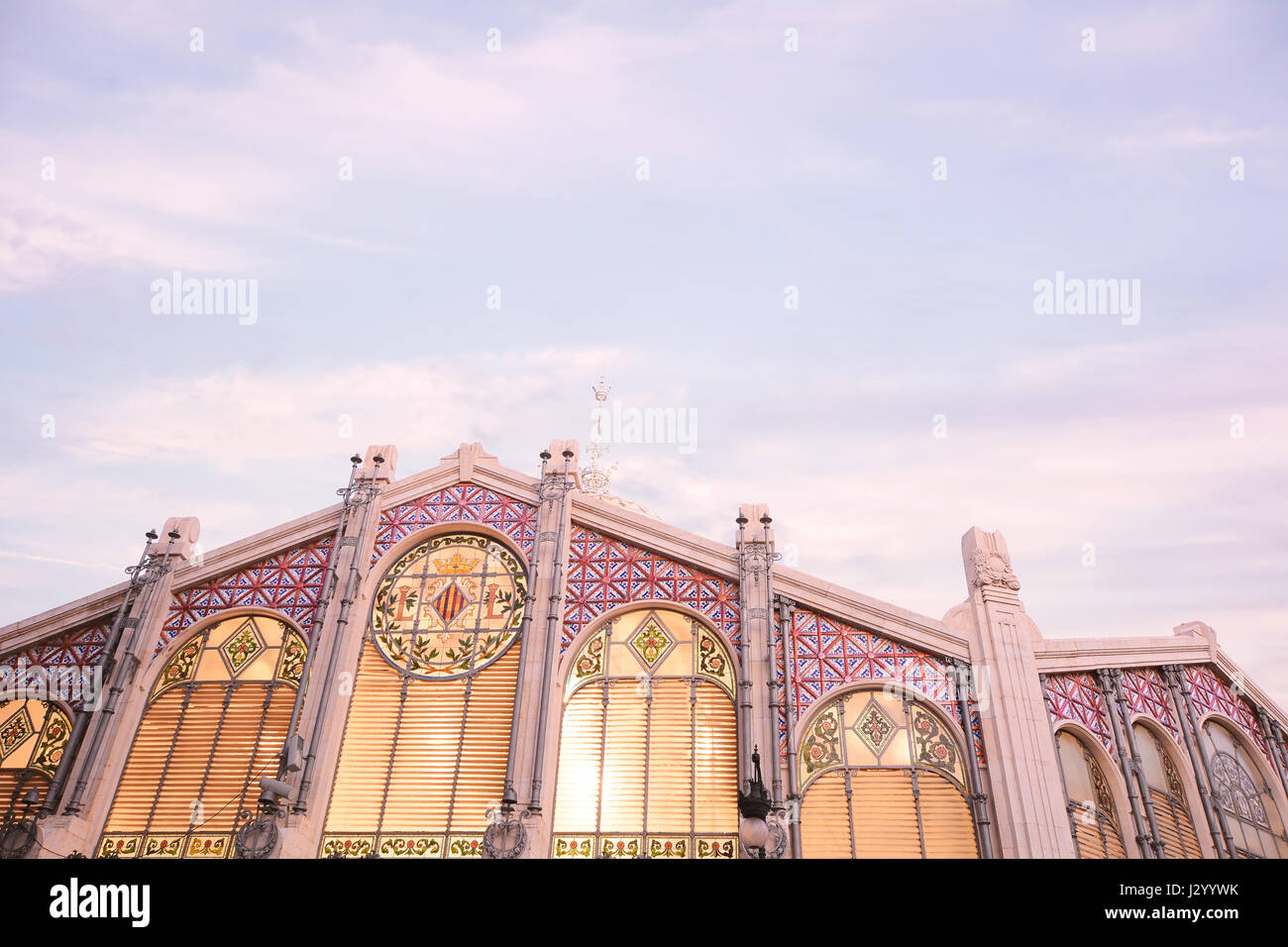 Außenseite des Central Market Fassade in Valencia, Spanien Stockfoto