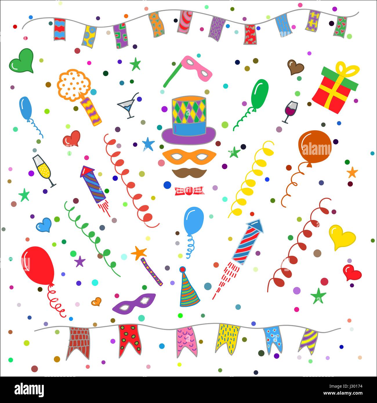 Geburtstag Party Symbole Sammlung Stock Vektor