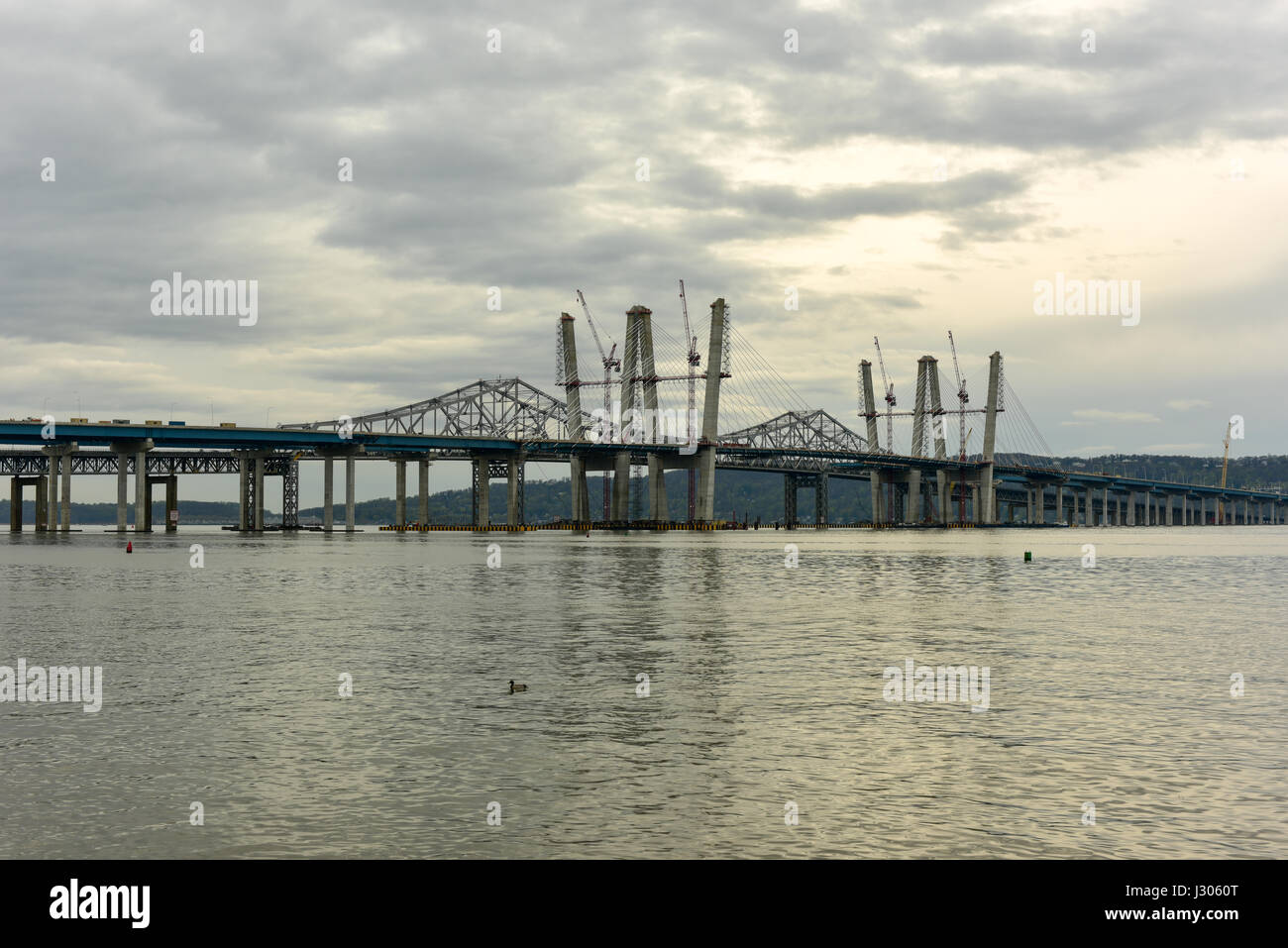Die neue Tappan Zee Brücke im Bau über den Hudson River in New York. Stockfoto