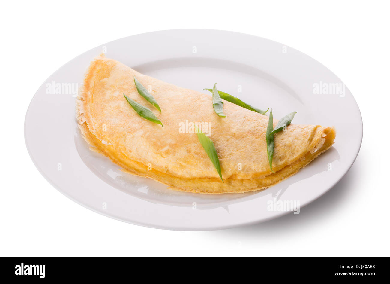 Omelette auf einem weißen Teller. Stockfoto