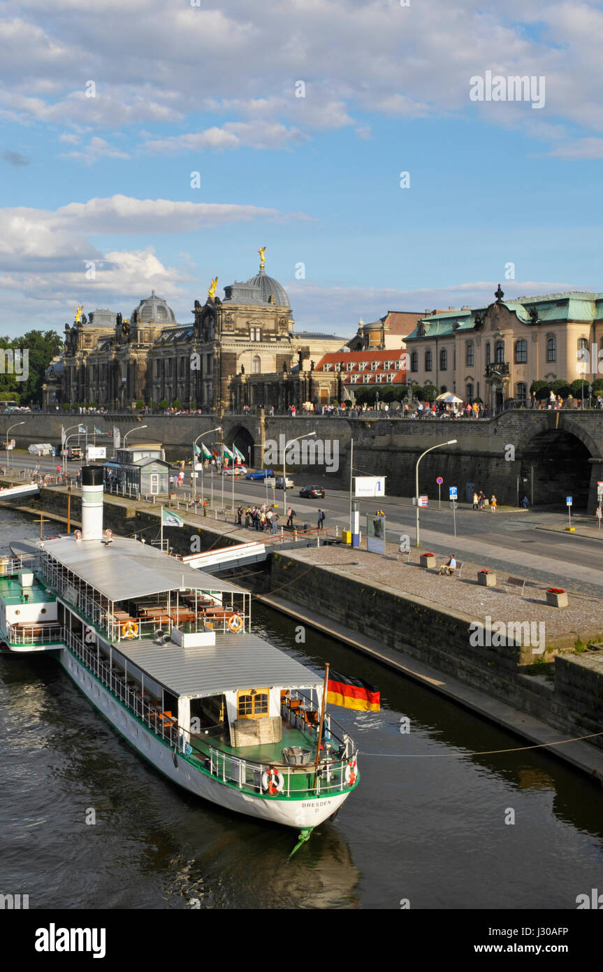 Über Blick auf dem rechten Ufer der Elbe, Dresden, Sachsen, Deutschland Stockfoto